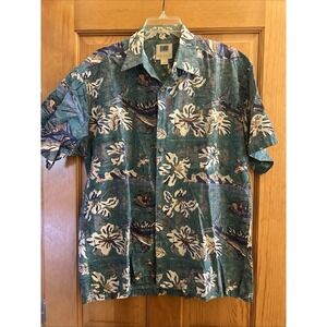 Kahala Men's Large Hawaiian Shirt Blue teal Green Coral Reef Fish